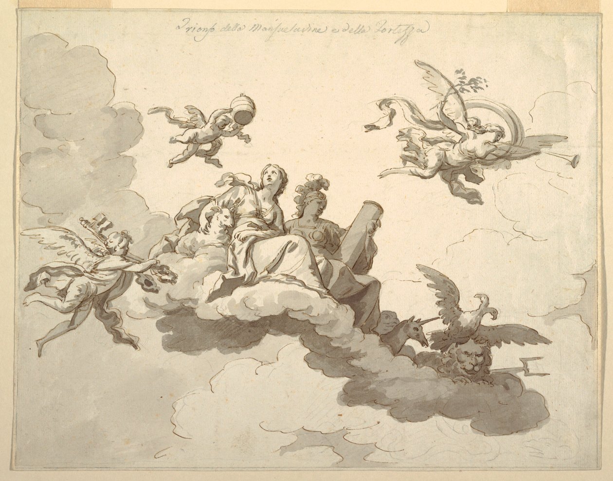 Entwurf für eine bemalte Decke: Triumph der Sanftmut und Stärke von Francesco Manno