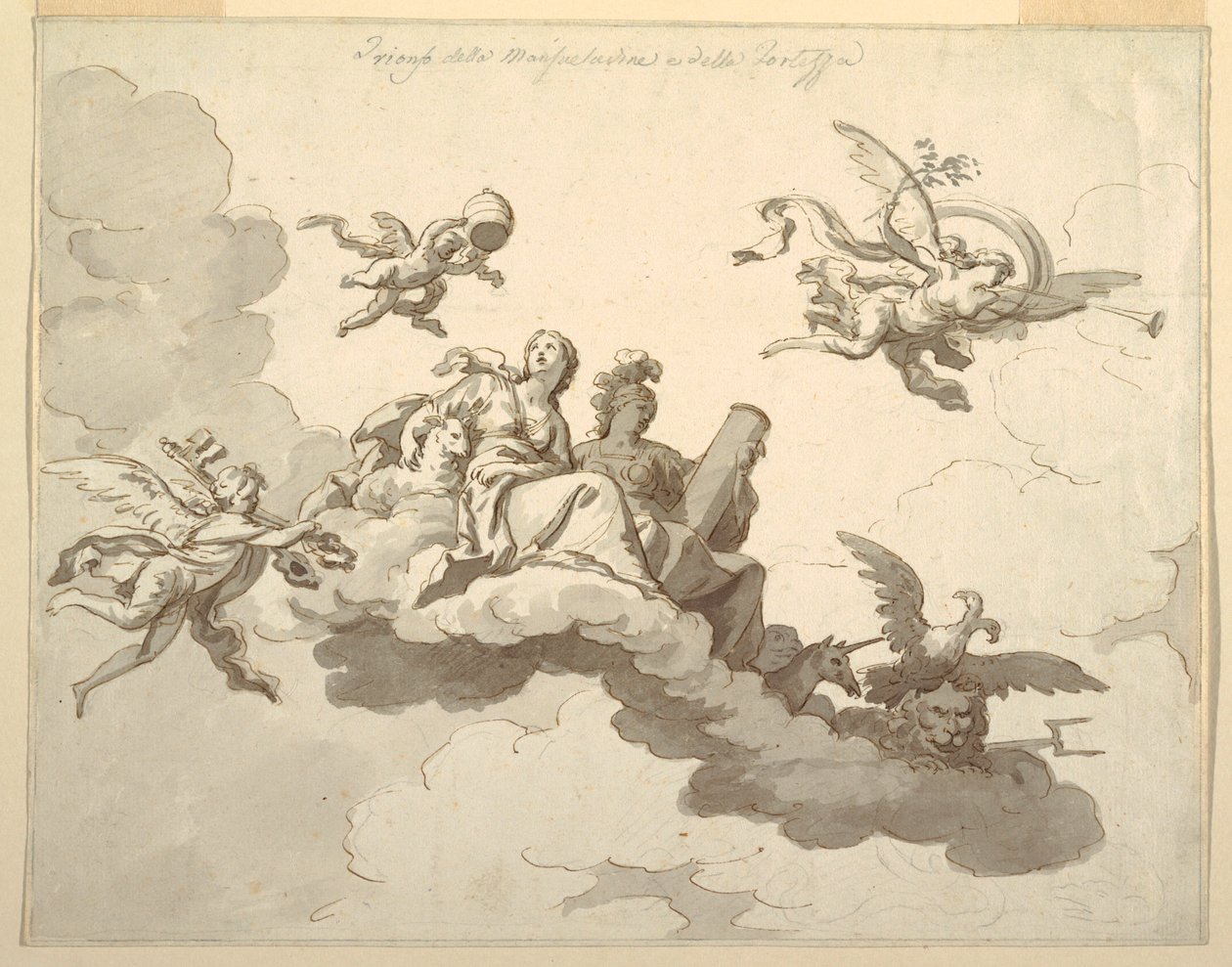 Entwurf für eine bemalte Decke: Triumph der Sanftmut und Stärke, ca. 1780 von Francesco Manno