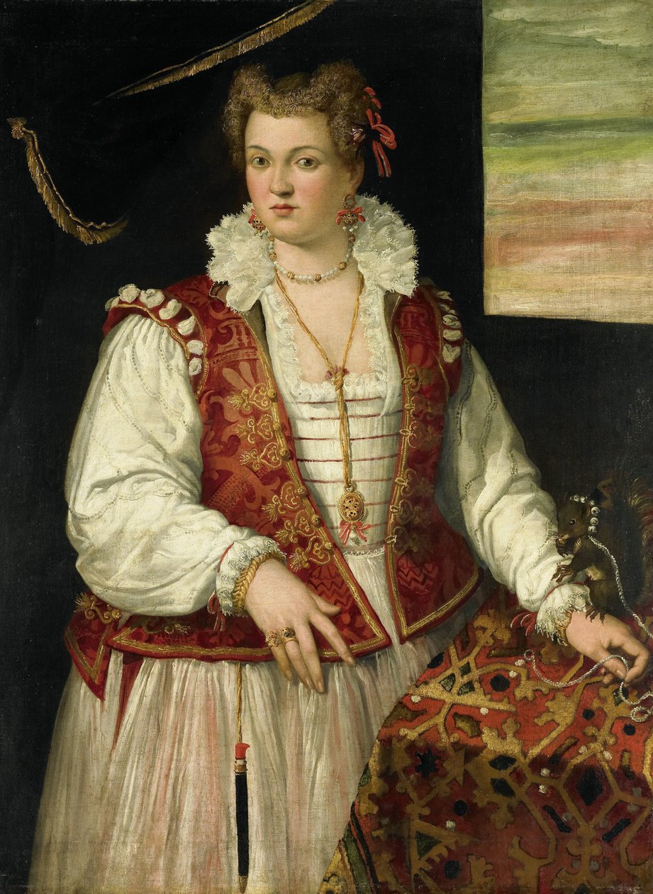 Porträt einer Frau mit einem Eichhörnchen von Francesco Montemezzano (attributed to)