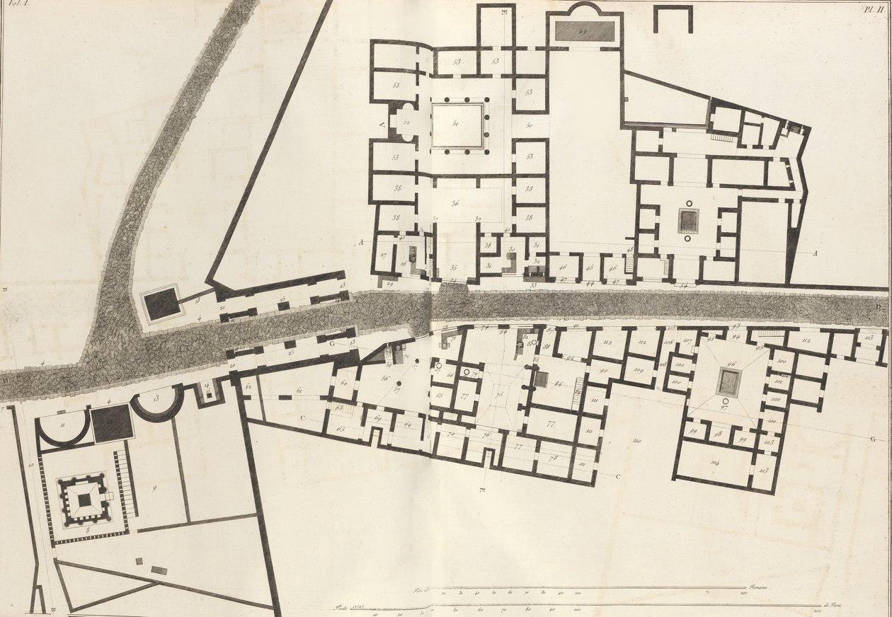 Großer Plan des Eingangs der Stadt Pompeji und ihrer umliegenden Gebäude, 1804 von Francesco Piranesi