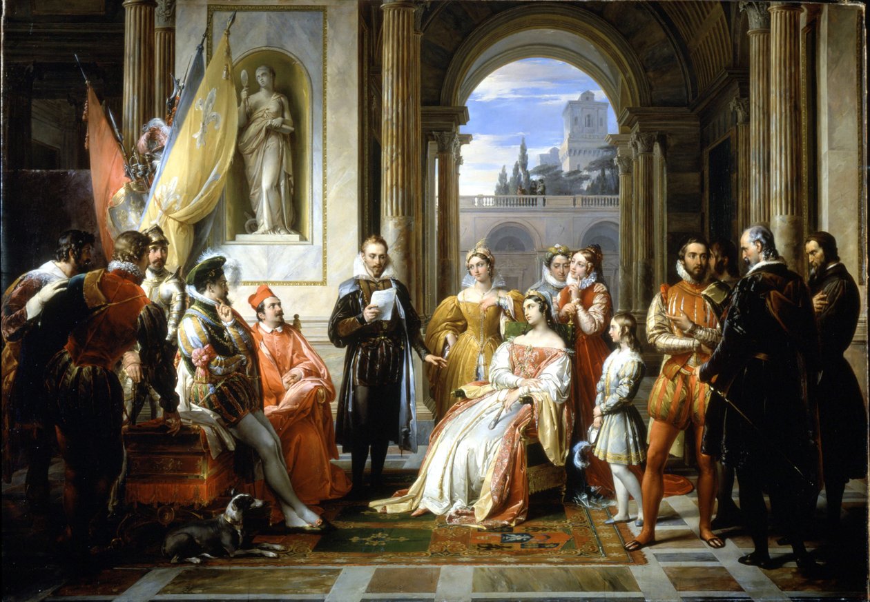 Torquato Tasso liest seine Jerusalem delivree am Hof von Ferrara von Francesco Podesti
