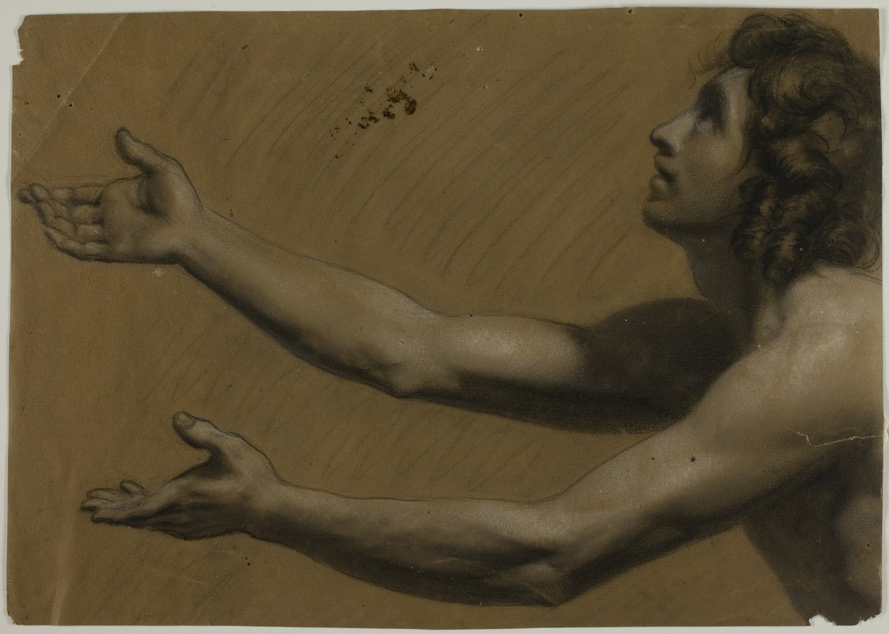Junger Mann, der mit ausgestreckten Armen nach oben schaut (recto); Frau mit Spiegel (verso) von Francesco Podesti