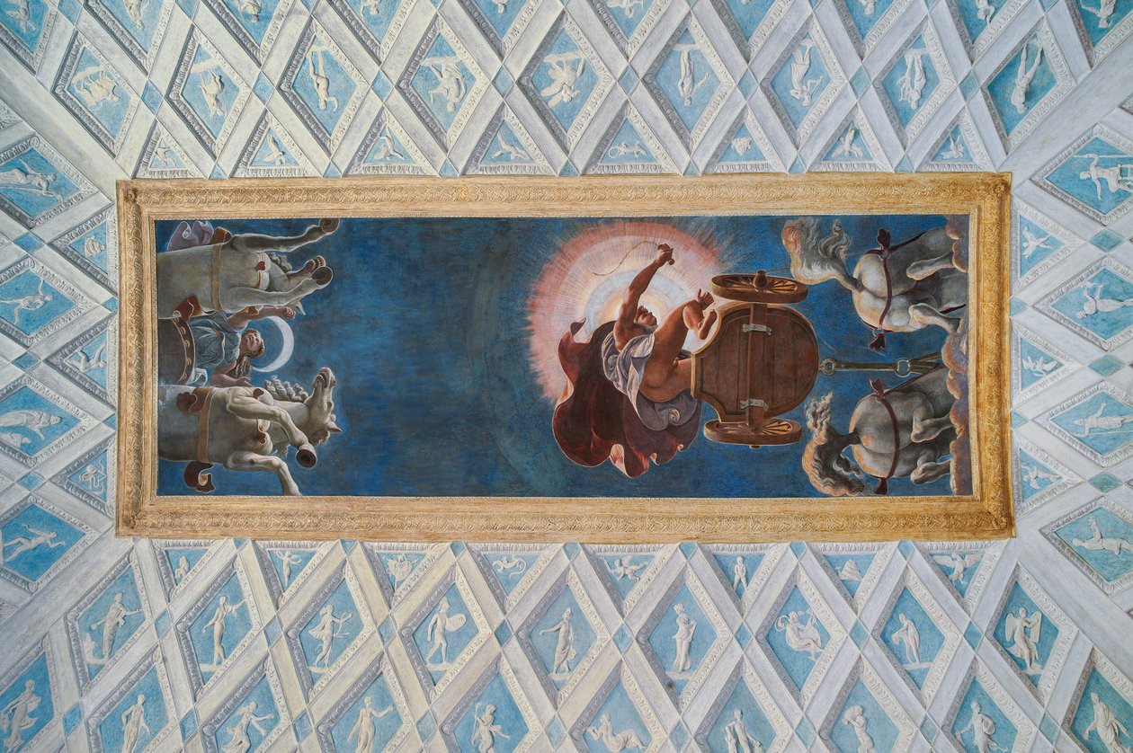 Kammer der Sonne und des Mondes (Camera del Sole e della Luna): die Wagen der Sonne und des Mondes, gelenkt von Diana und Apollo von Francesco Primaticcio