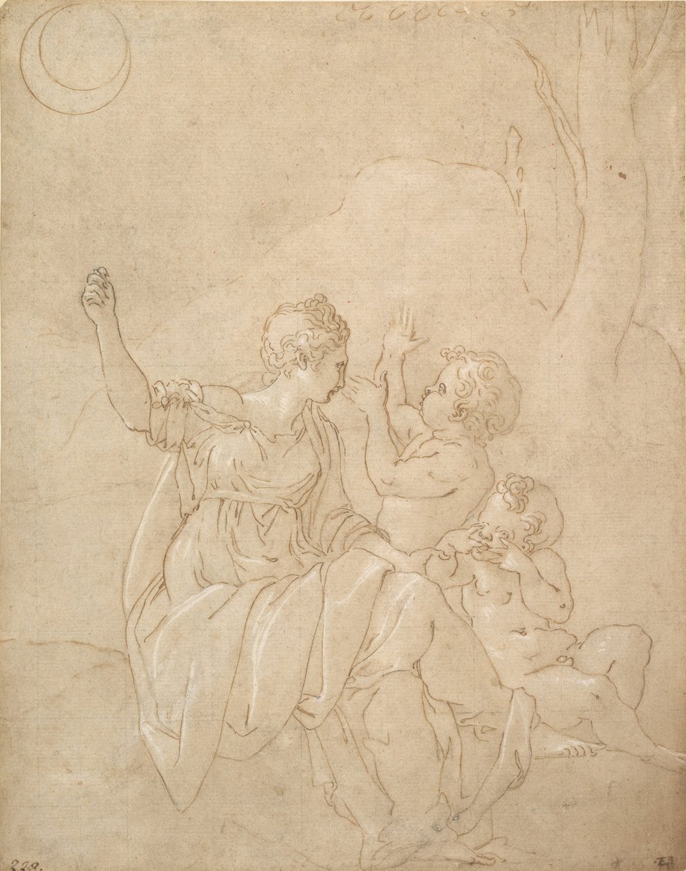 Klassische weibliche Figur Diana oder Venus mit zwei Kindern von Francesco Primaticcio