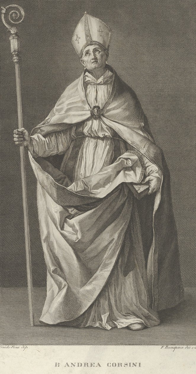 Heiliger Andrea Corsini als Bischof von Fiesole gekleidet, mit einem Bischofsstab, ca. 1780-1841 von Francesco Rosaspina