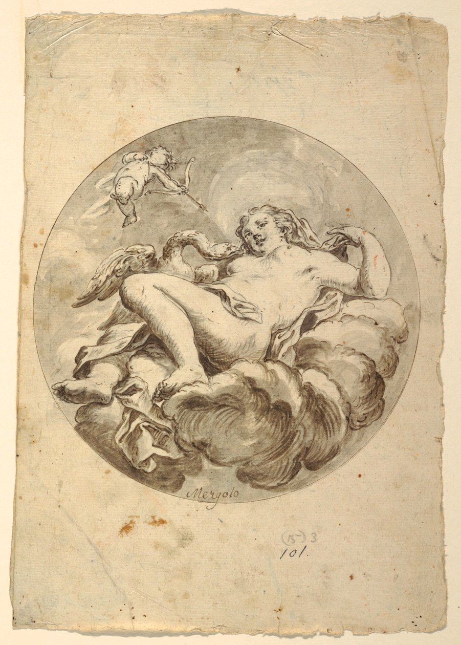 Zeichnung, Entwurf für ein Deckenfresko: Leda und der Schwan, ca. 1775 von Francesco Saverio Mergolo
