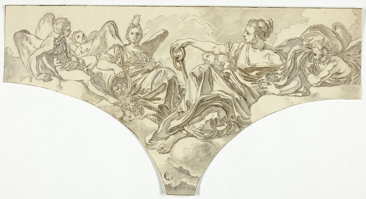 Spandrendekoration mit sitzenden allegorischen Figuren von Hoffnung und Eintracht von Francesco Solimena