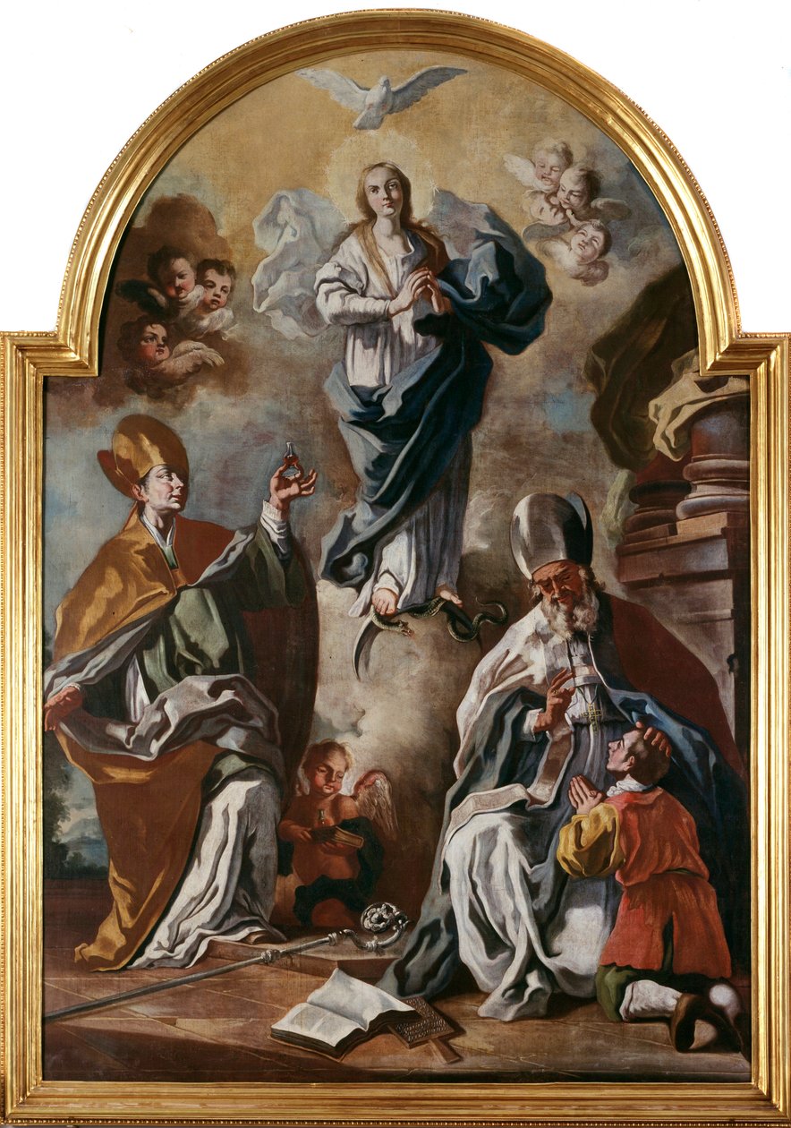 Die Taube des Heiligen Geistes erscheint über der Jungfrau mit Heiligen von Francesco Solimena