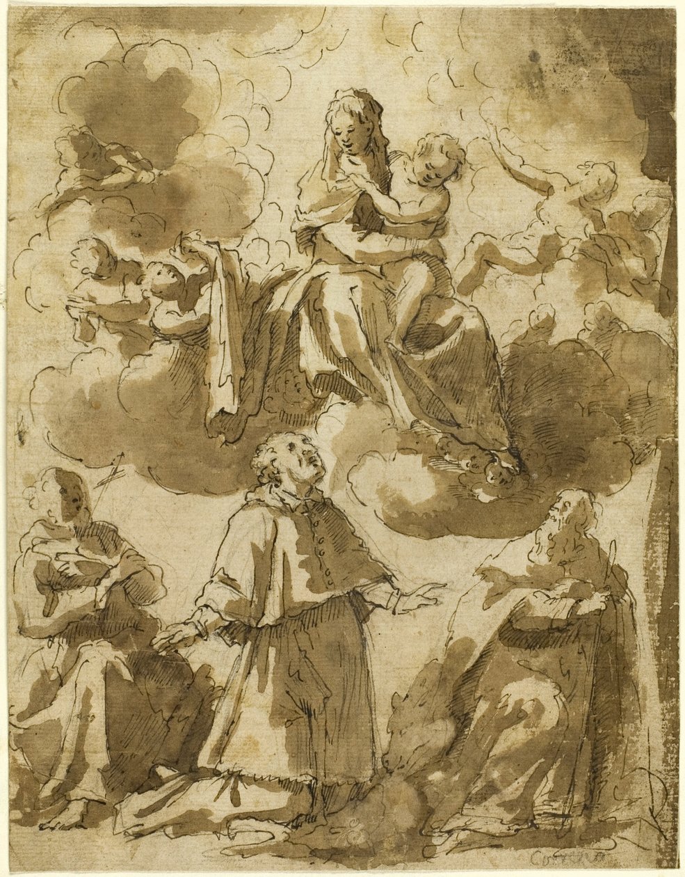 Madonna mit Kind in der Herrlichkeit, mit drei männlichen Heiligen darunter von Francesco Vanni