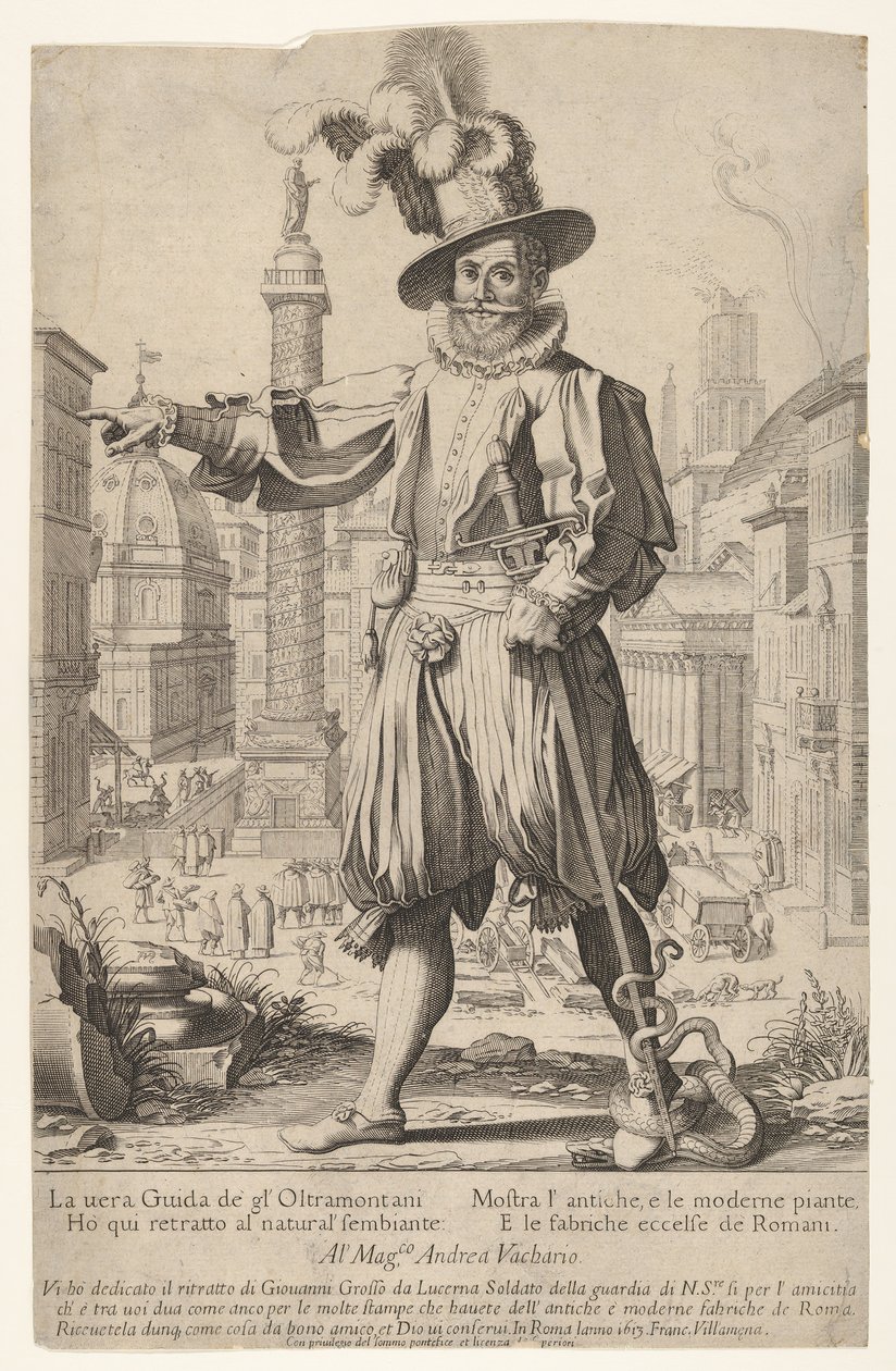 Giovanni Alto Johann Alten, Ioannes Altus steht auf dem Quirinalhügel in Rom, mit hi..., 1613 von Francesco Villamena