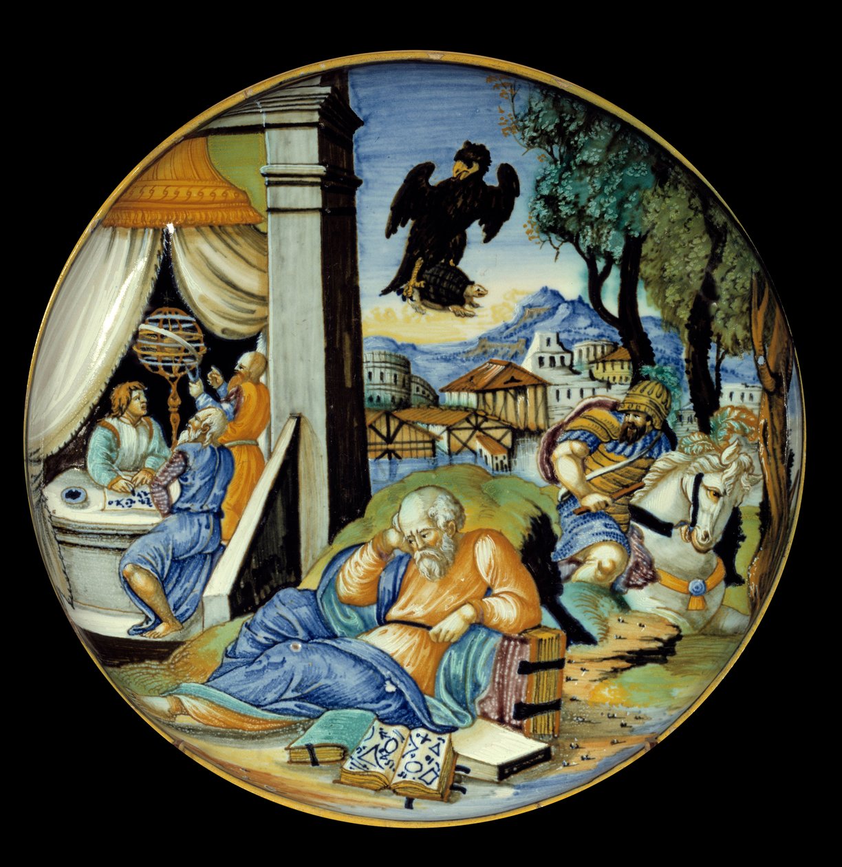 Unterschenkel-Schnitt: Allegorie des Schicksals. Fayence. Hergestellt von Francesco Avelli Xanto (aktiv um 1530/1540) von Francesco Xanto Avelli