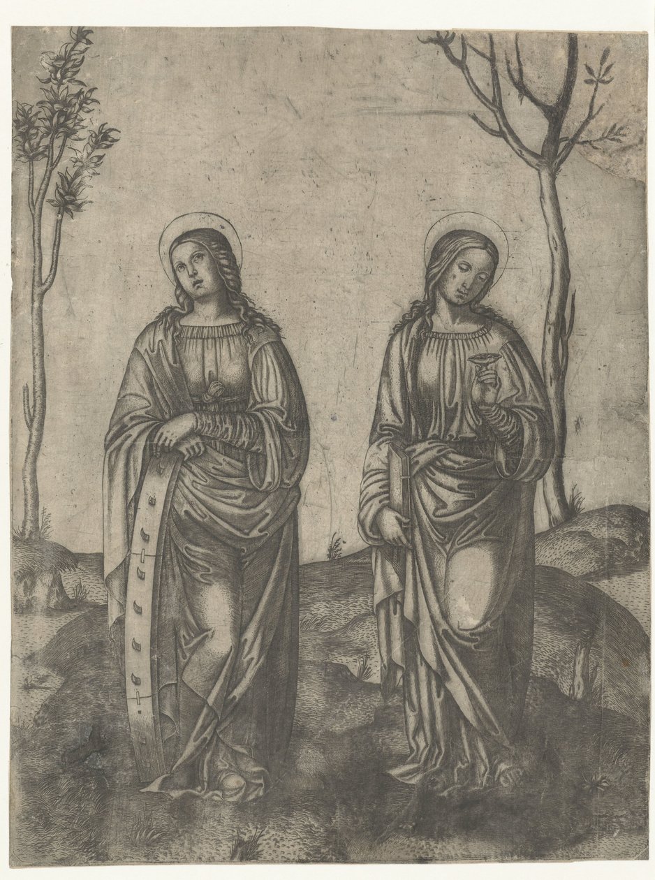 Heilige Katharina mit gebrochenem Rad und Lucia mit Augen auf Schälchen von Francesco di Francia (attributed to)