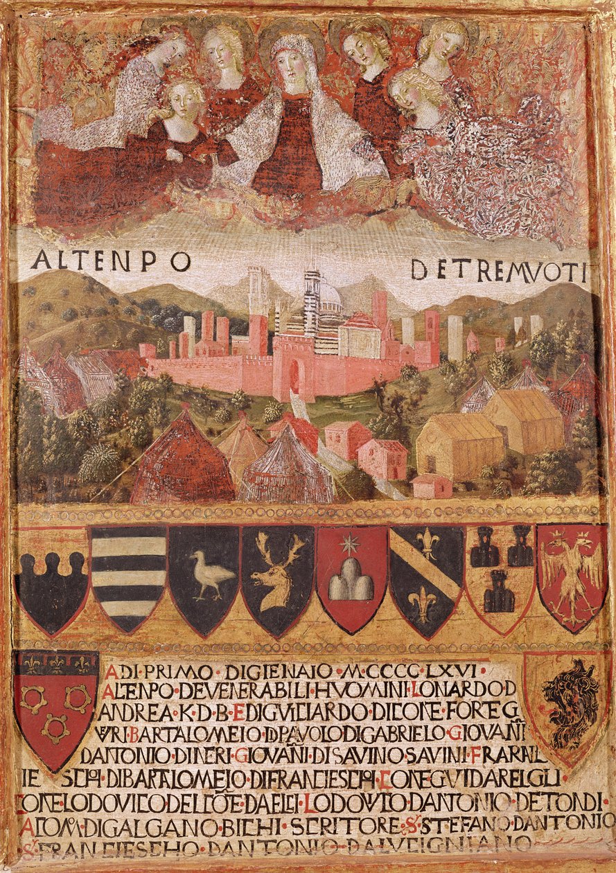 Die Jungfrau schützt Siena vor Erdbeben im Jahr 1466 von Francesco di Giorgio Martini