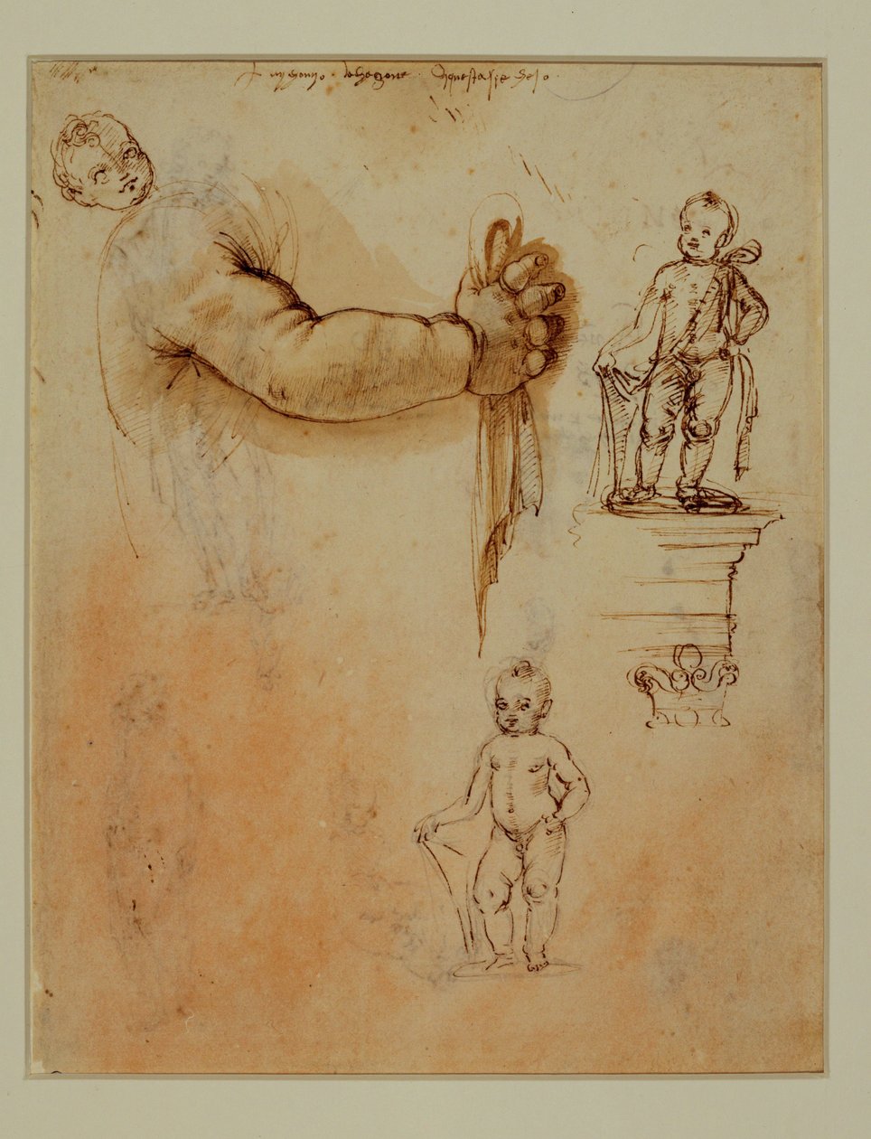 Zwei Kinder, von denen eines auf einem Sockel steht von Francesco di Simone (attr. to)