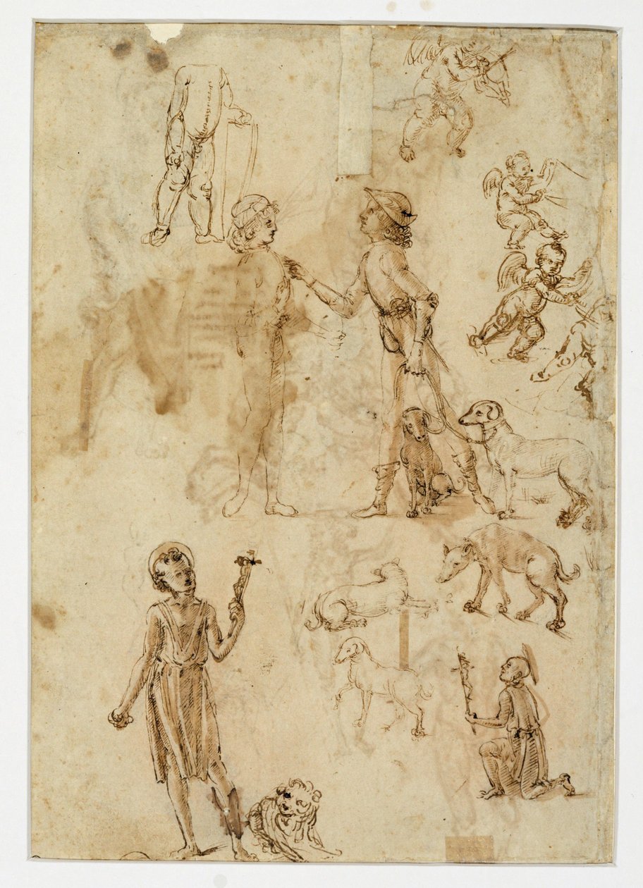 Zwei Männer im Gespräch, einer hält Hunde an der Leine von Francesco di Simone (attr. to)