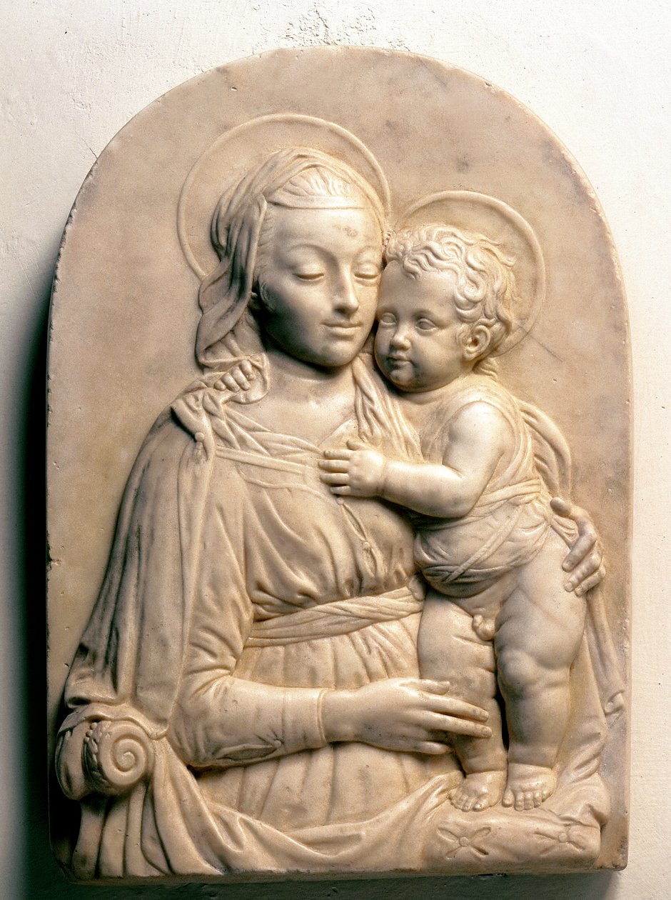 Die Jungfrau mit dem Kind. Marmorrelief von Francesco di Simone da Fiesole Ferrucci