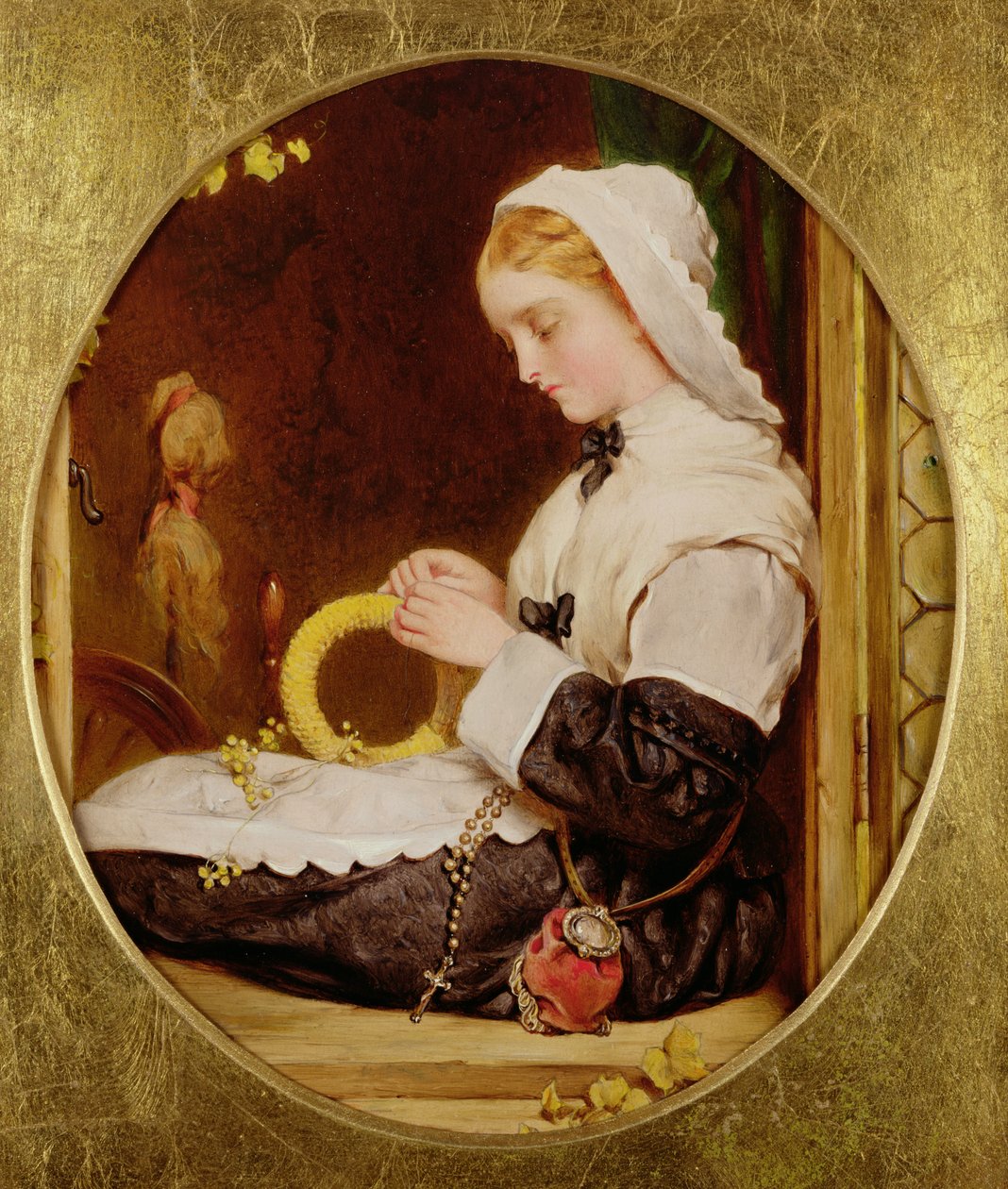 Eine Dame näht am Fenster, 1859 von Francis John Wyburd