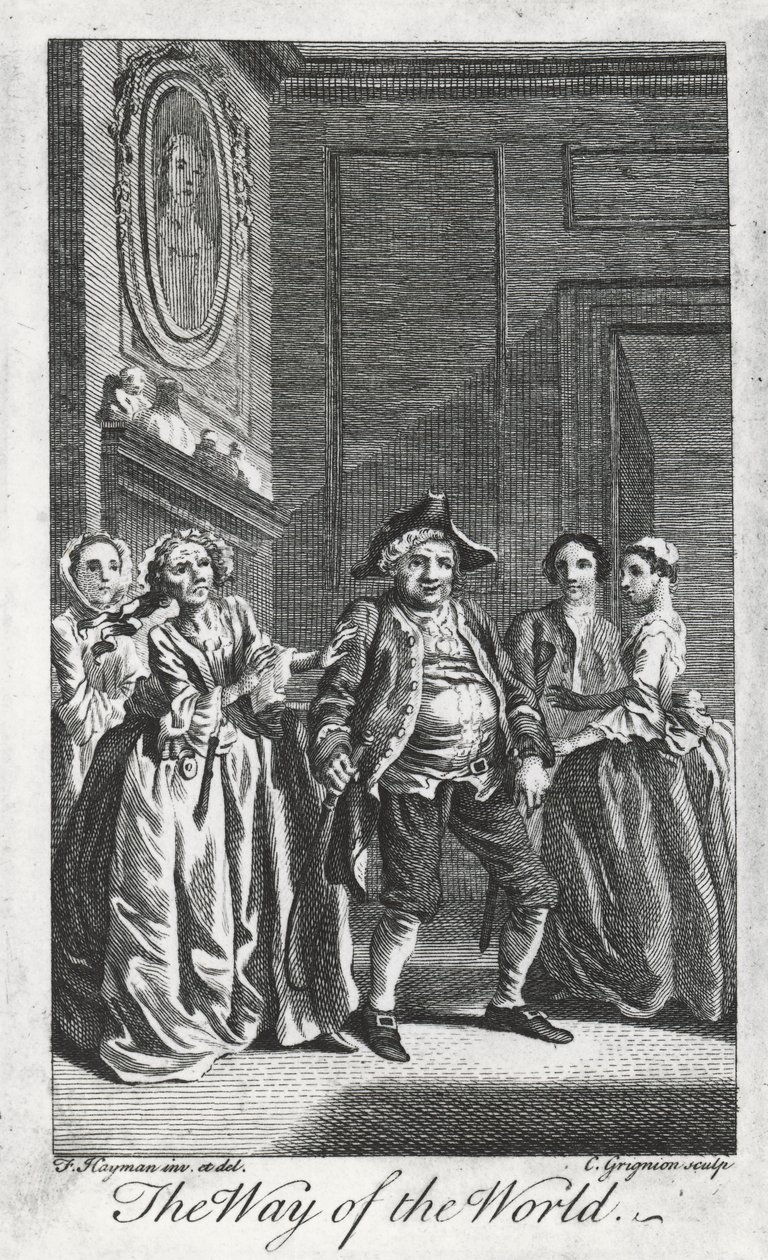 Szene aus The Way of the World von William Congreve (1670-1729), Gravur von Charles Grignon nach einer Zeichnung von Francis Hayman in Lincoln