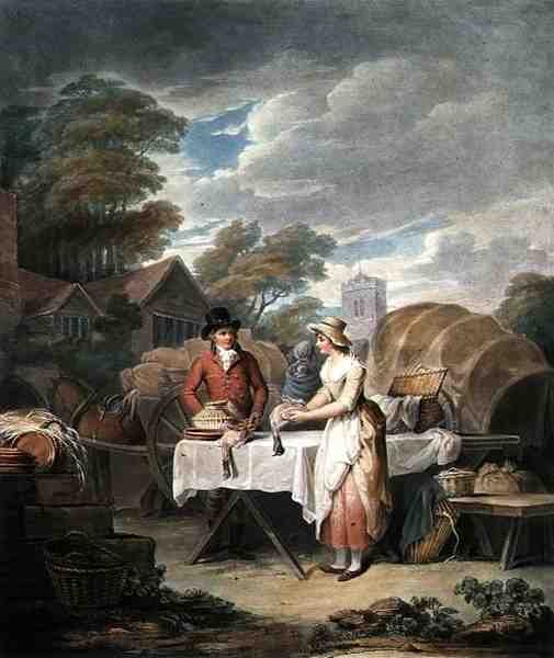 Auf dem Markt, graviert von W. Annis, veröffentlicht von Morgan & Pearce von Francis (after) Wheatley