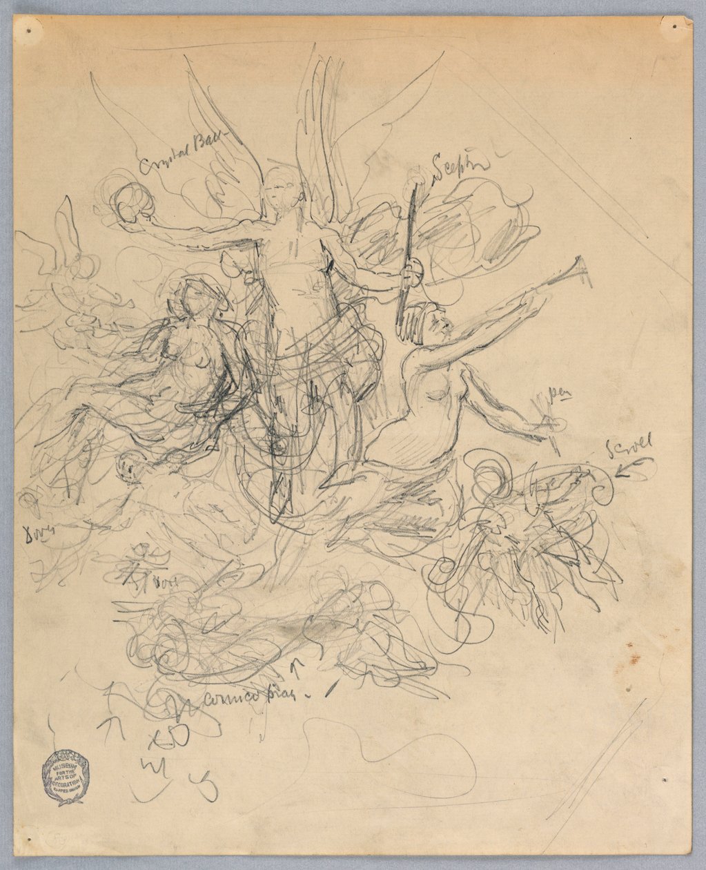 Skizze einer geflügelten Figur, möglicherweise Fortuna von Francis Augustus Lathrop