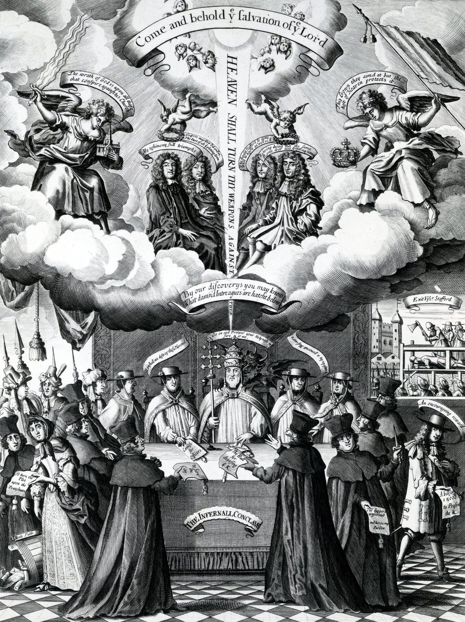 Die glücklichen Instrumente der Rettung Englands, veröffentlicht von Benjamin Combe nach Francis Barlow, April 1681 von Francis Barlow
