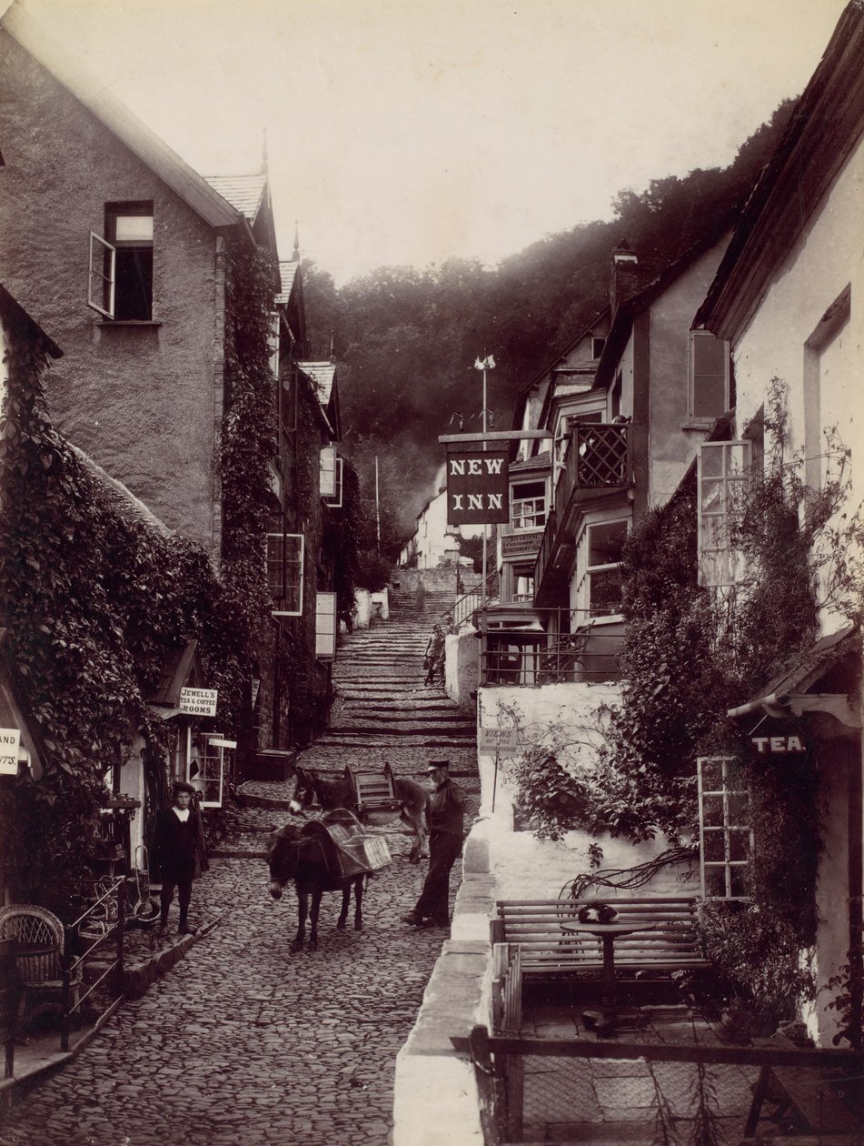 Clovelly, Das Neue Gasthaus und die Straße, 1870er Jahre von Francis Bedford