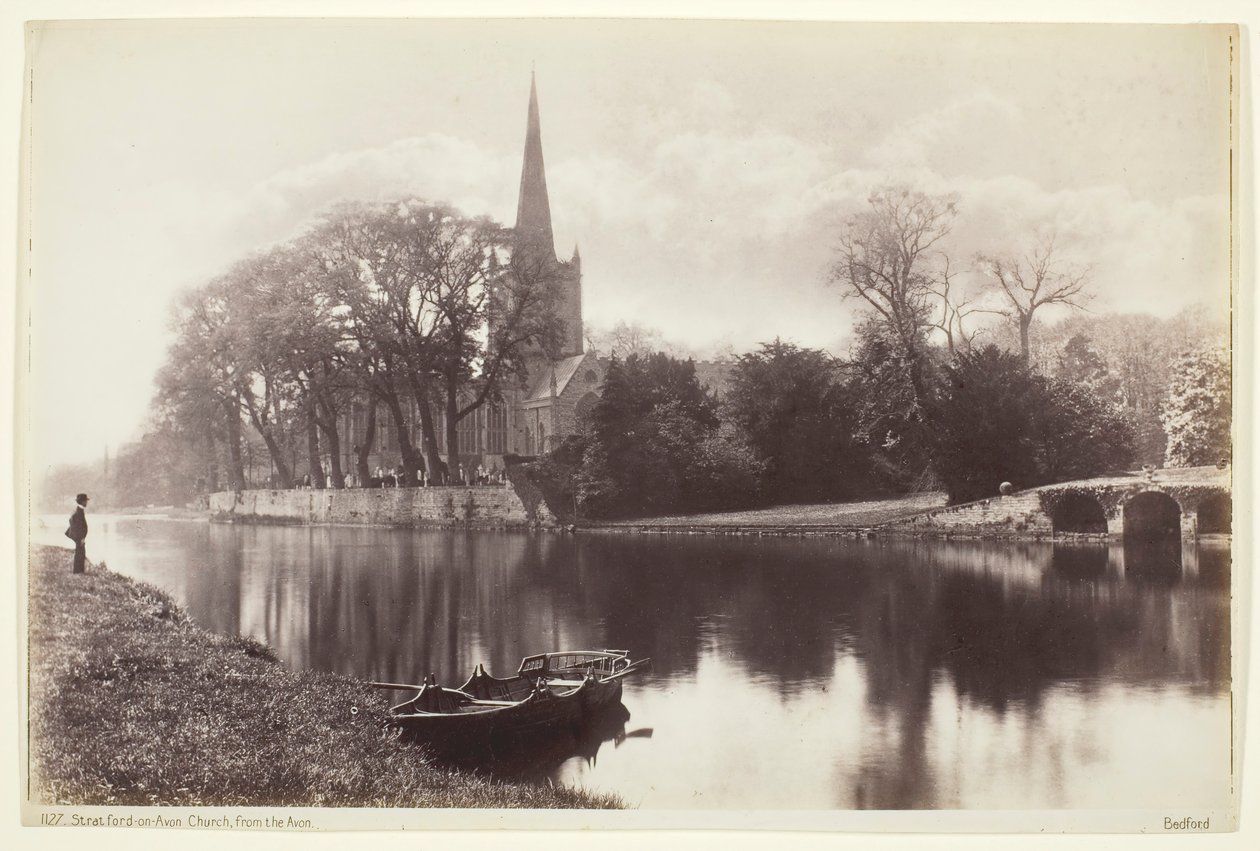 Stratford-on-Avon, Kirche vom Avon aus, 1860-94 von Francis Bedford