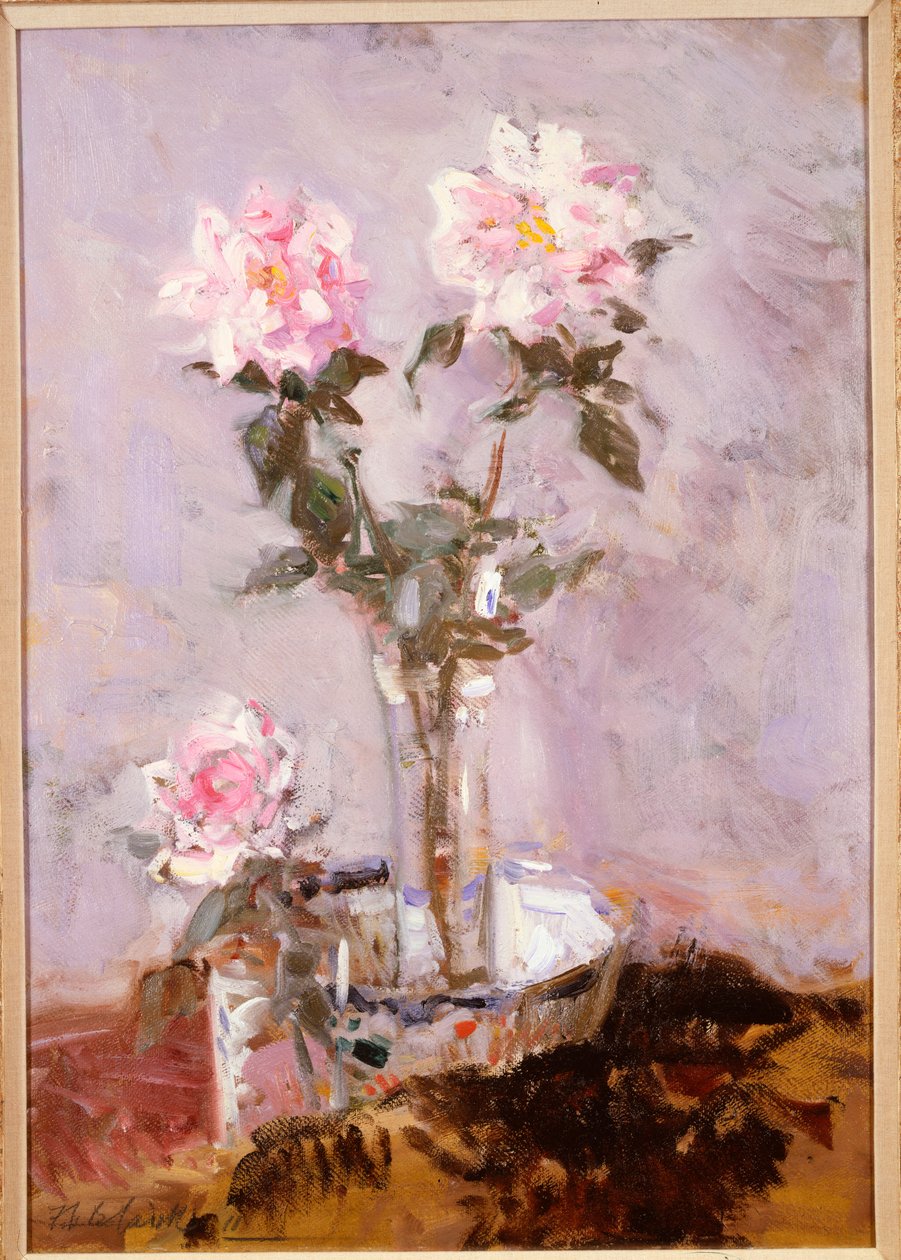 Rosa Rosen in einer Glasvase von Francis Campbell Boileau Cadell