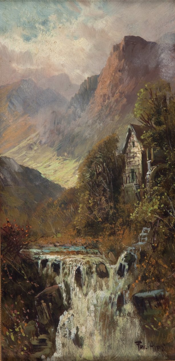 Mühle, Wasserfall und Berg, Bodhyfryd von Francis E. Jamieson