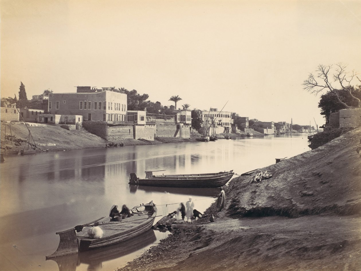 Ufer des Nils in Kairo, ca. 1857, gedruckt in den 1870er Jahren von Francis Frith