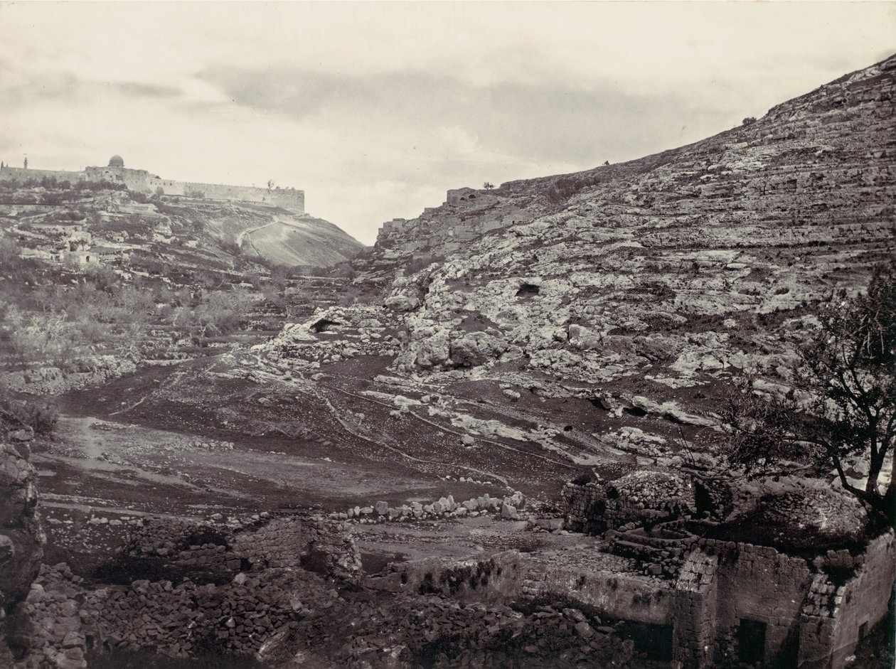 Berg Moriah, Jerusalem, vom Brunnen En Rogel, ca. 1857 von Francis Frith