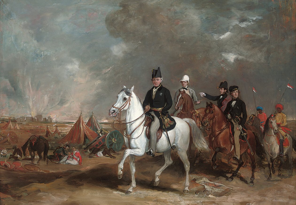 Der Viscount Hardinge, Generalgouverneur von Indien, begleitet von seinen zwei Söhnen und Colonel Wood, auf dem Schlachtfeld von Ferozeshah von Francis Grant