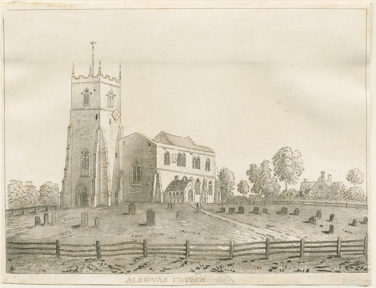 Alrewas Kirche: Aquatinta-Radierung, undatiert [?1848] von Francis Jukes