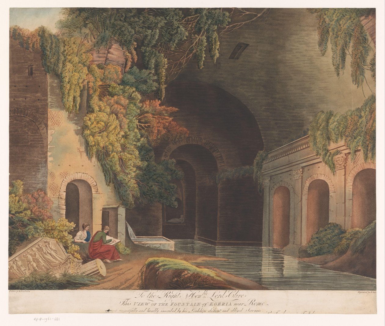 Zwei Zeichner am Nymphaeum von Egeria im Caffarella-Park bei Rom von Francis Jukes