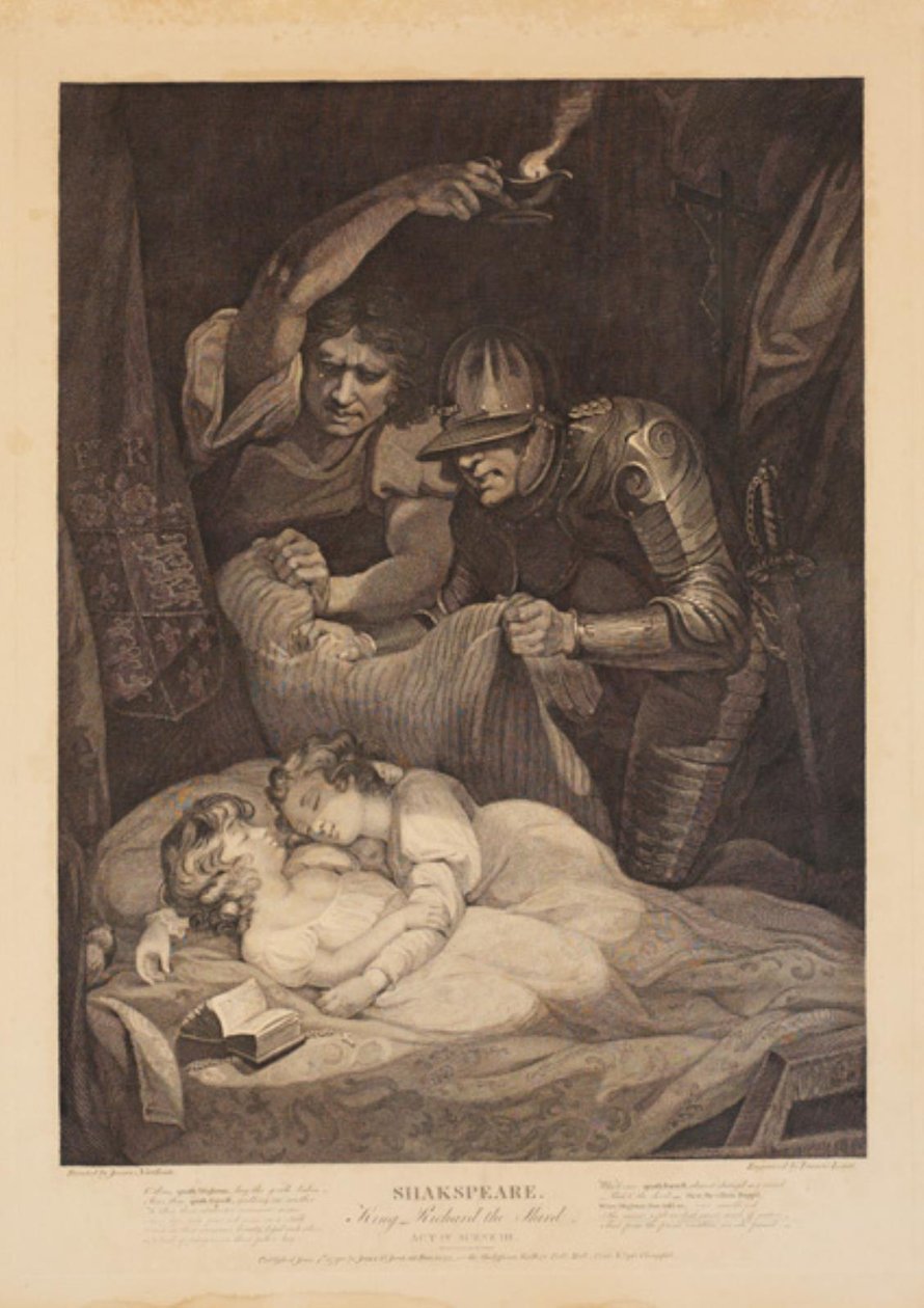 Der Mord an Edward V und seinem jüngeren Bruder, dem Herzog von York. Aus William Shakespeares "Richard III", 4. Akt, 3. Szene von Francis Legat