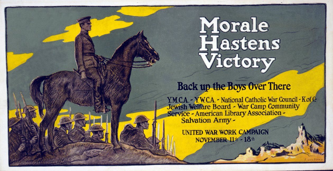 Moral beschleunigt den Sieg - Unterstützt die Jungs dort drüben, United War Work Campaign, 11. - 18. Nov., veröffentlicht 1918 von Francis Luis Mora