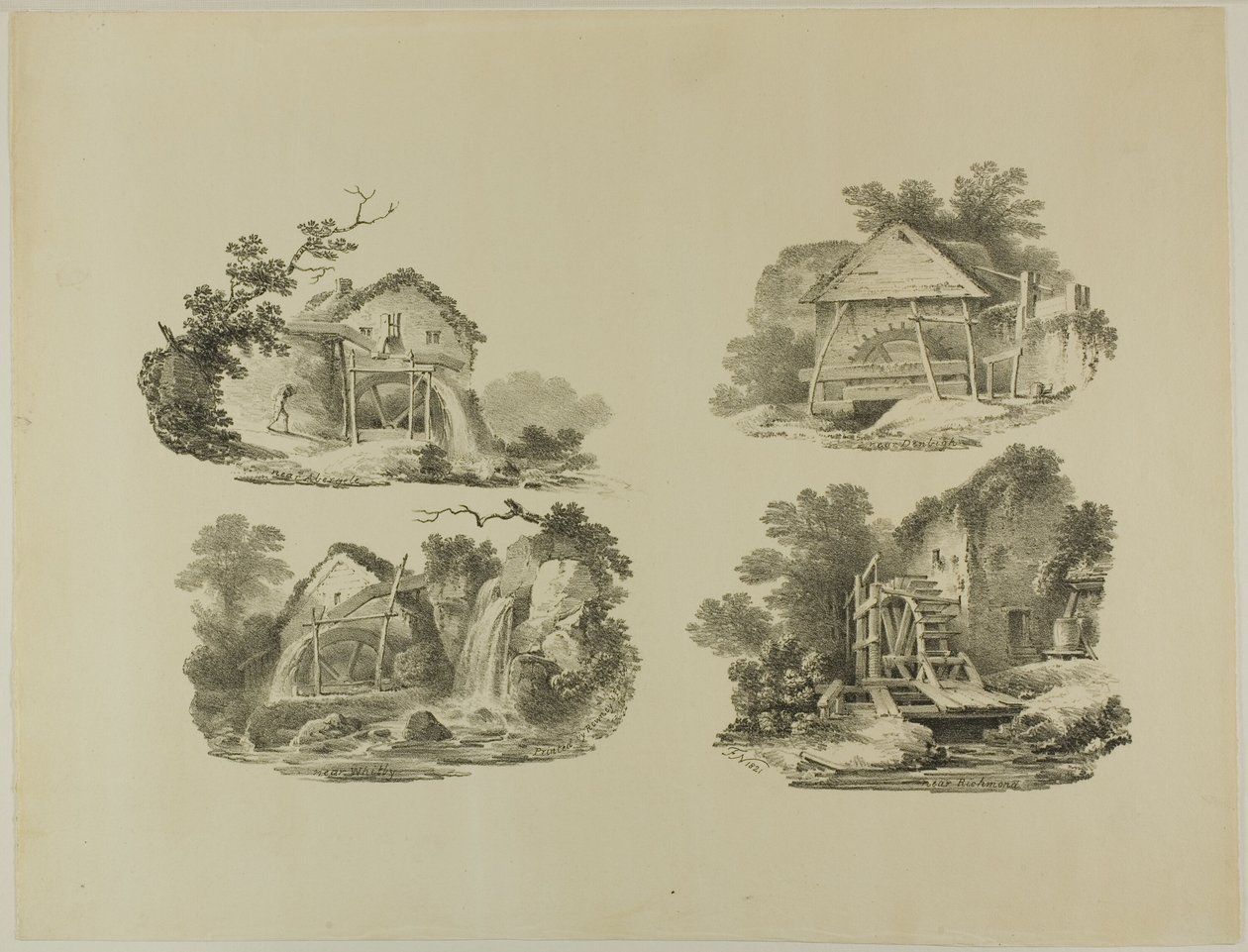 Mühlräder in der Nähe von Abergele, Denbigh, Whitby, Richmond von Francis Nicholson