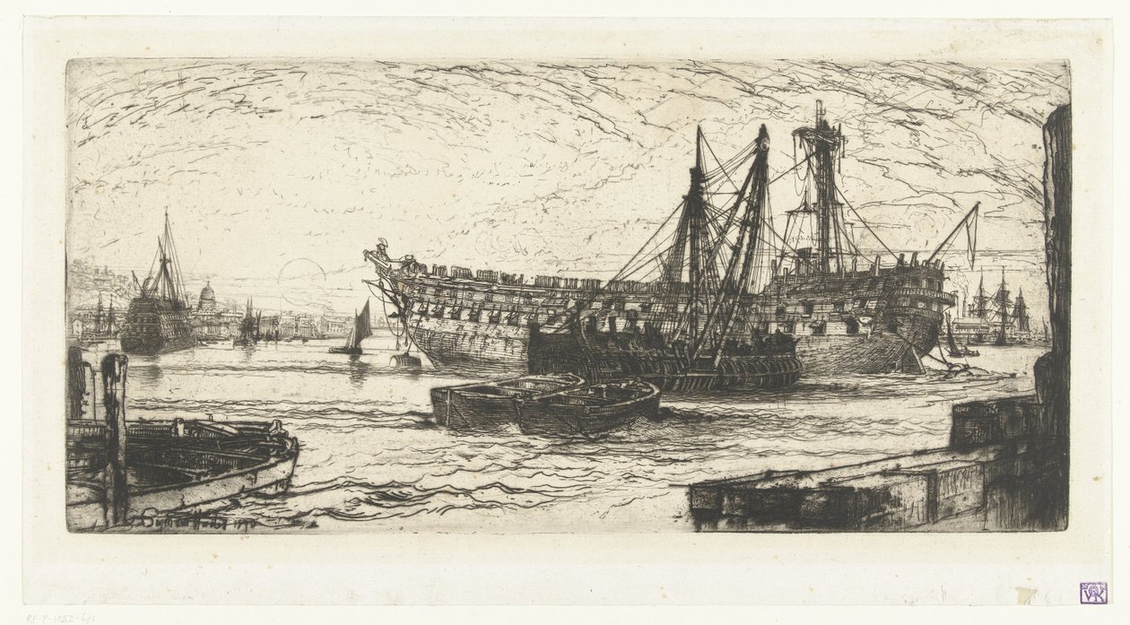 Abwracken des Schiffes Agamemnon von Francis Seymour Haden (Sir) (signed by artist)