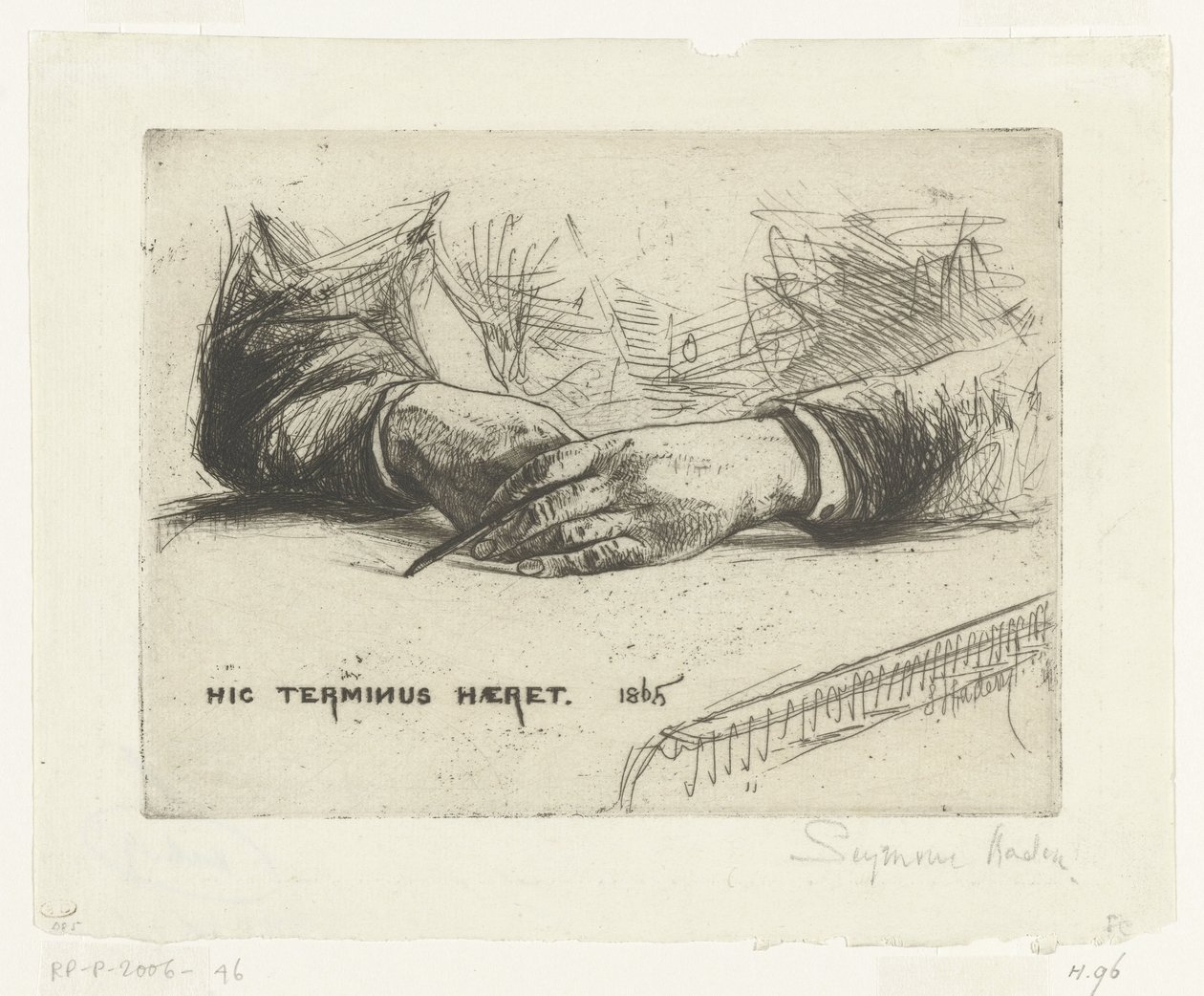 Zwei Hände, die mit Kreide zeichnen von Francis Seymour Haden (Sir) (signed by artist)