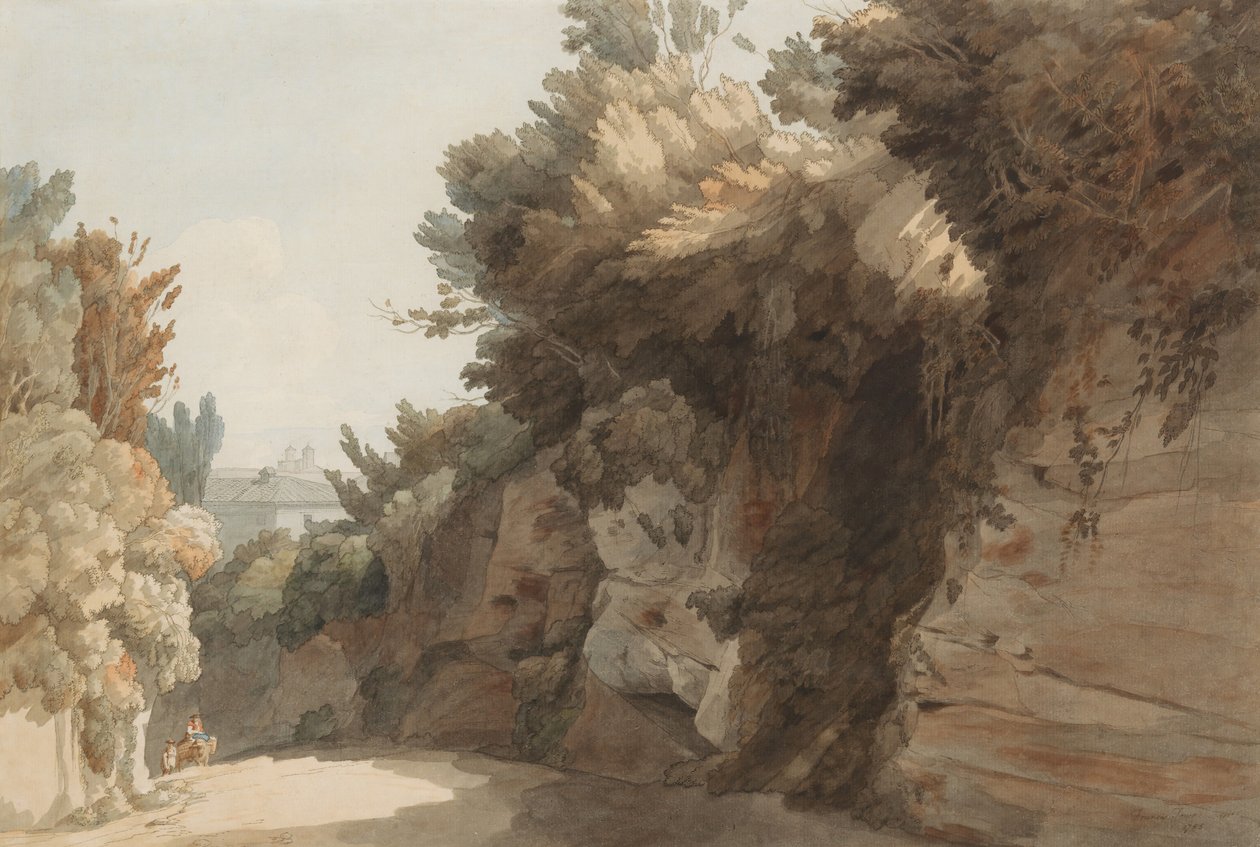 Ein Blick in der Nähe des Arco Scuro, Blick auf die Villa Medici, Rom, 1785 von Francis Towne