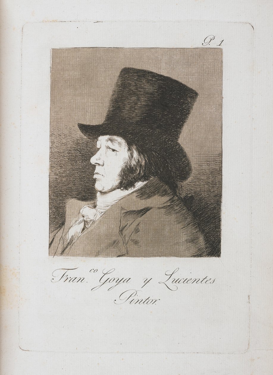 Porträt von Goya, Kopie von Platte I von Los Caprichos (1793-98) von Francisco de Goya