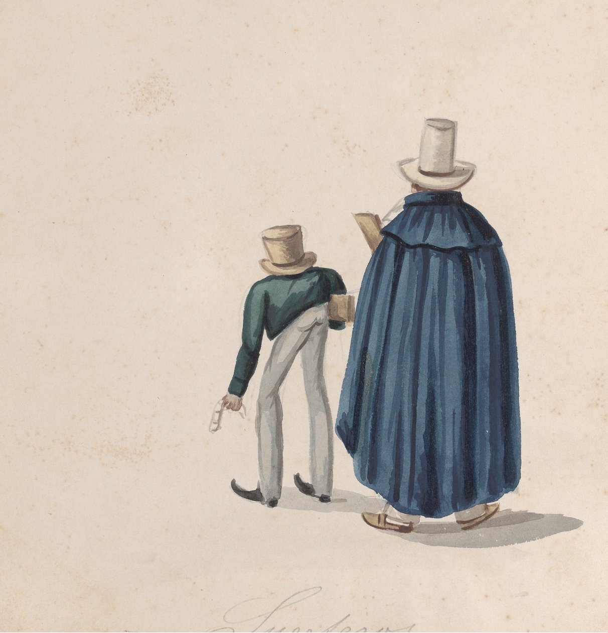 Zwei peruanische Wahrsagerinnen mit Zylindern von hinten gesehen, aus einer Gruppe, ca. 1848 von Francisco