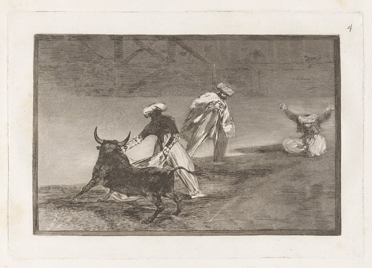 Sie spielen einen anderen mit dem Umhang im Gehege, Platte 4 aus La tauromaquia von Francisco de Goya
