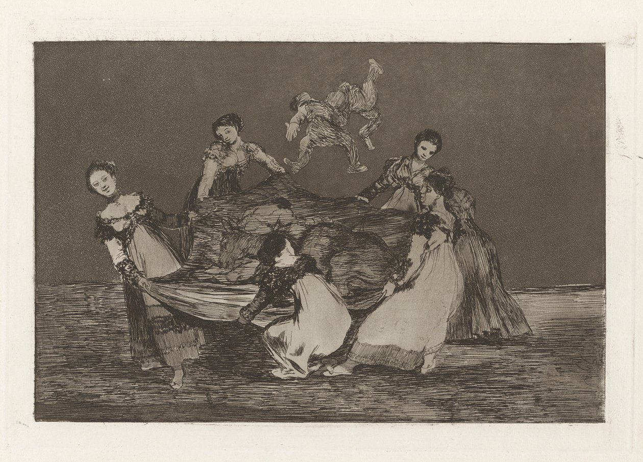Weiblicher Unsinn, auch bekannt als Schwerer als ein toter Esel, aus der Serie Los disparates (Los proverbios) von Francisco de Goya