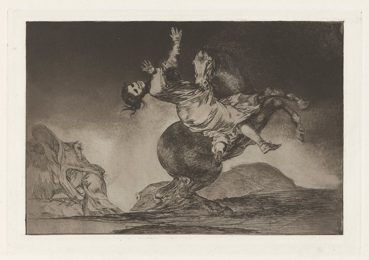 Der Pferderäuber, auch bekannt als Die Frau und das Fohlen, aus der Serie Los disparates von Francisco de Goya