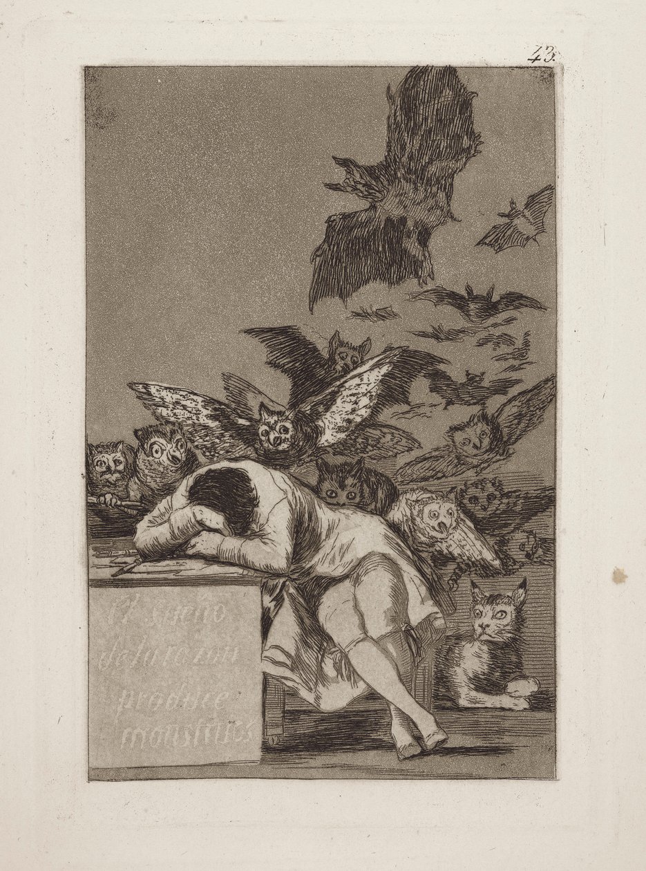 Der Schlaf der Vernunft gebiert Ungeheuer, Bl. 43 aus der Serie Los Caprichos von Francisco de Goya