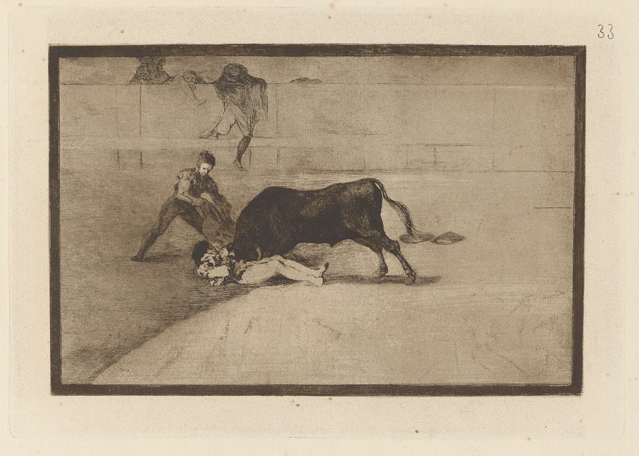 Der unglückliche Tod von Pepe Illo in der Arena von Madrid, Tafel 33 aus La tauromaquia von Francisco de Goya
