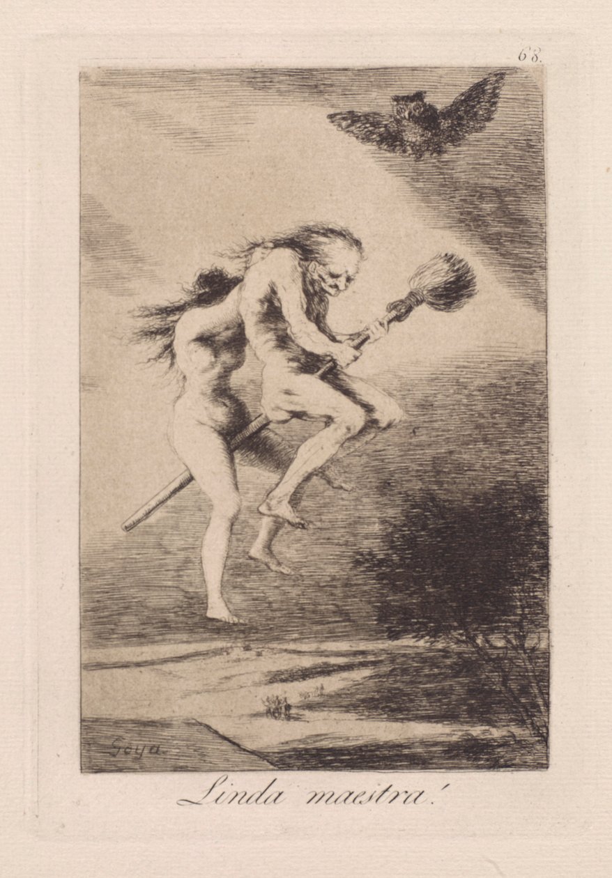 Hübsche Lehrerin!, pl. 68 aus der Serie Los caprichos von Francisco de Goya