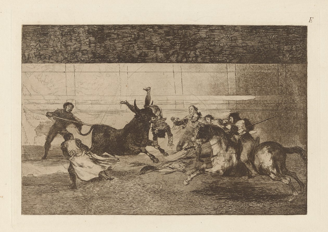 Mort de Pepe Illo (Tod von Pepe Illo, 2. Komposition), Platte E aus La tauromaquia (dritte Ausgabe) von Francisco de Goya