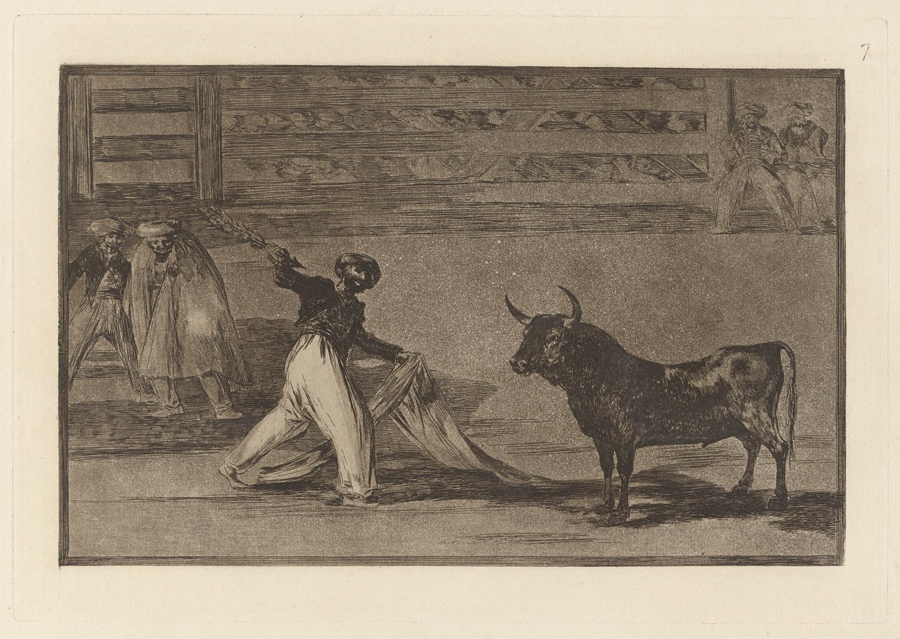 Ursprung der Harpunen oder Banderillas, Platte 7 aus La tauromaquia von Francisco de Goya